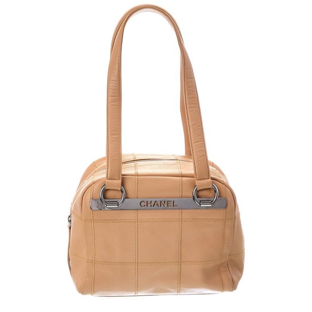 Chanel Neutral Quilted Caviar Leather Chocolate Bar Boston Bag (Authentic